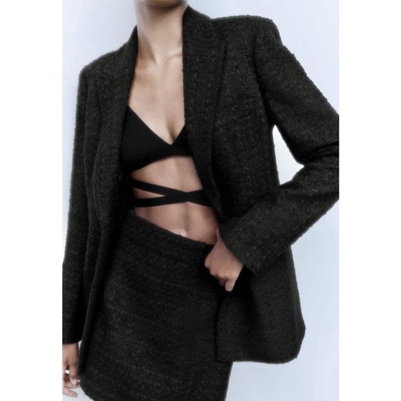 Zara Textured Blazer with Pockets, Fitted, Lined, Black XS - Picture 1 of 16